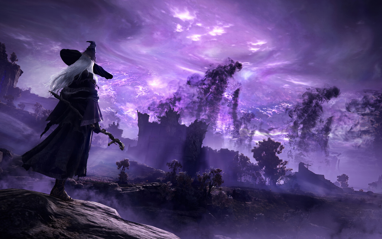 Маг идет в город в компьютерной  игре Elden Ring Nightreign