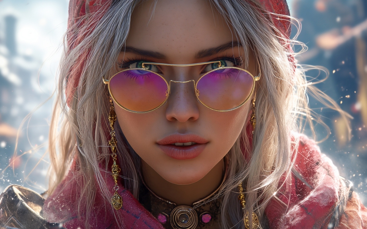 Девушка 3д в розовых очках
