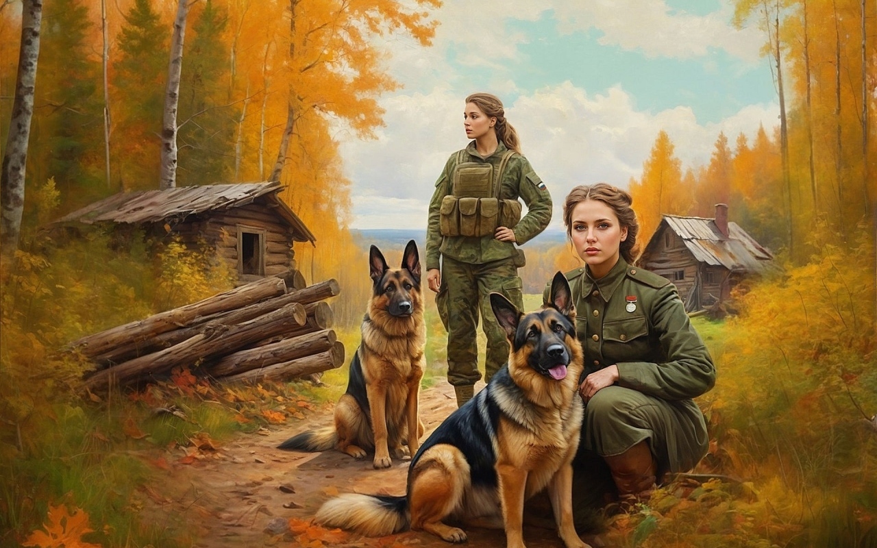 Девушки военные с овчарками