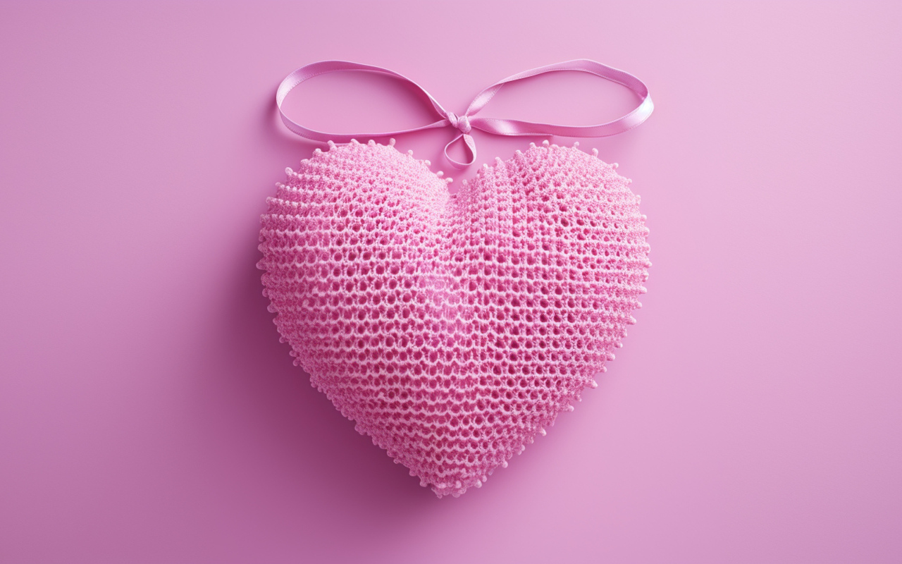 Сердце с лентой на розовом фоне
