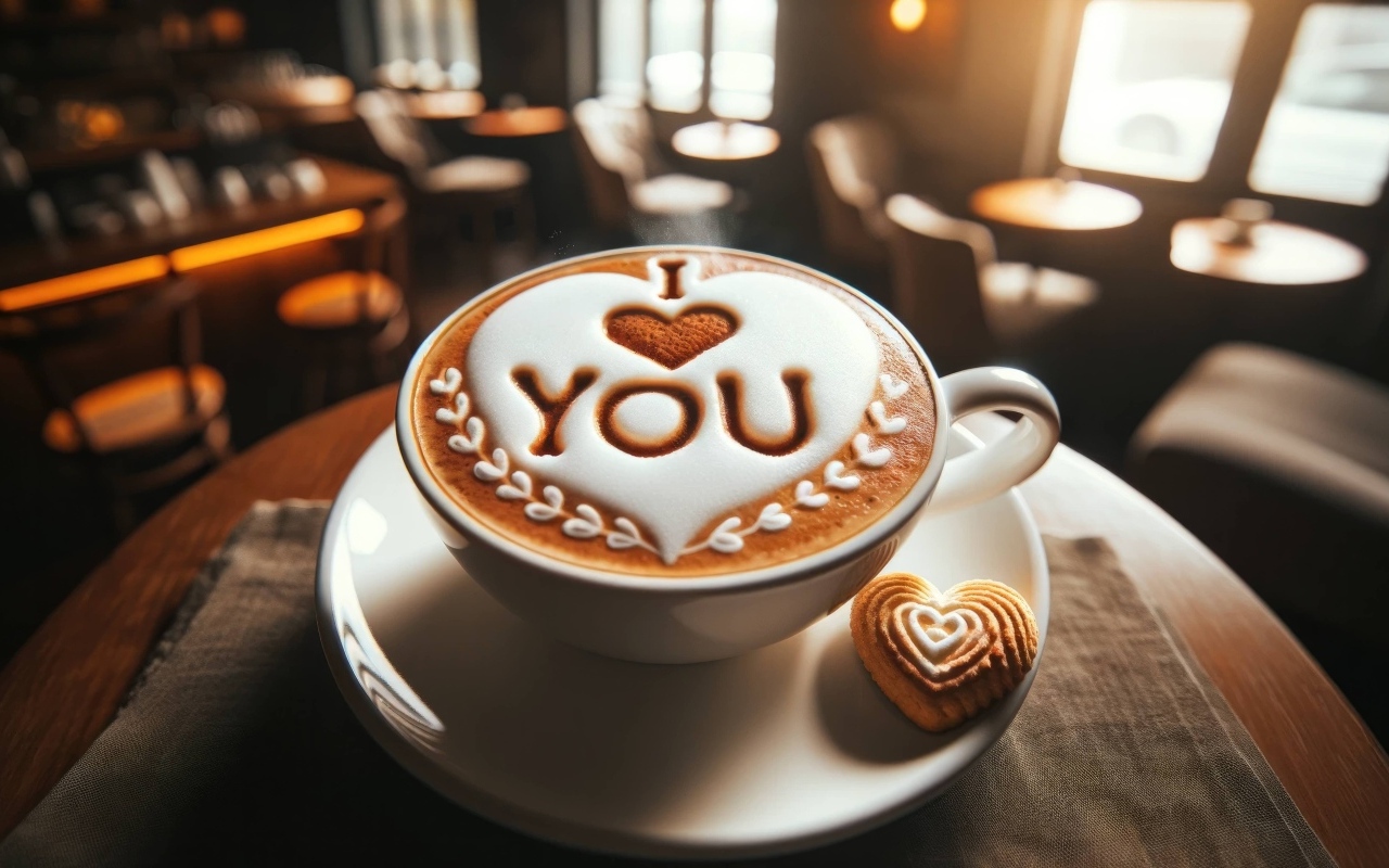 Надпись Я тебя люблю на пене в кружке с кофе