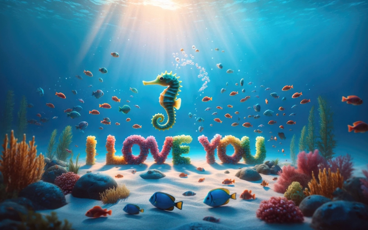 Надпись под водой Я тебя люблю
