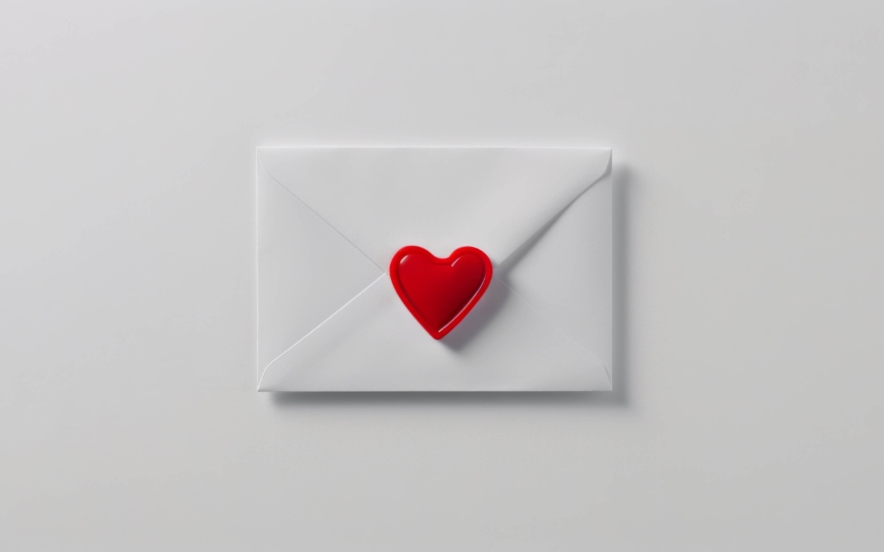 Белый конверт с красным сердечком