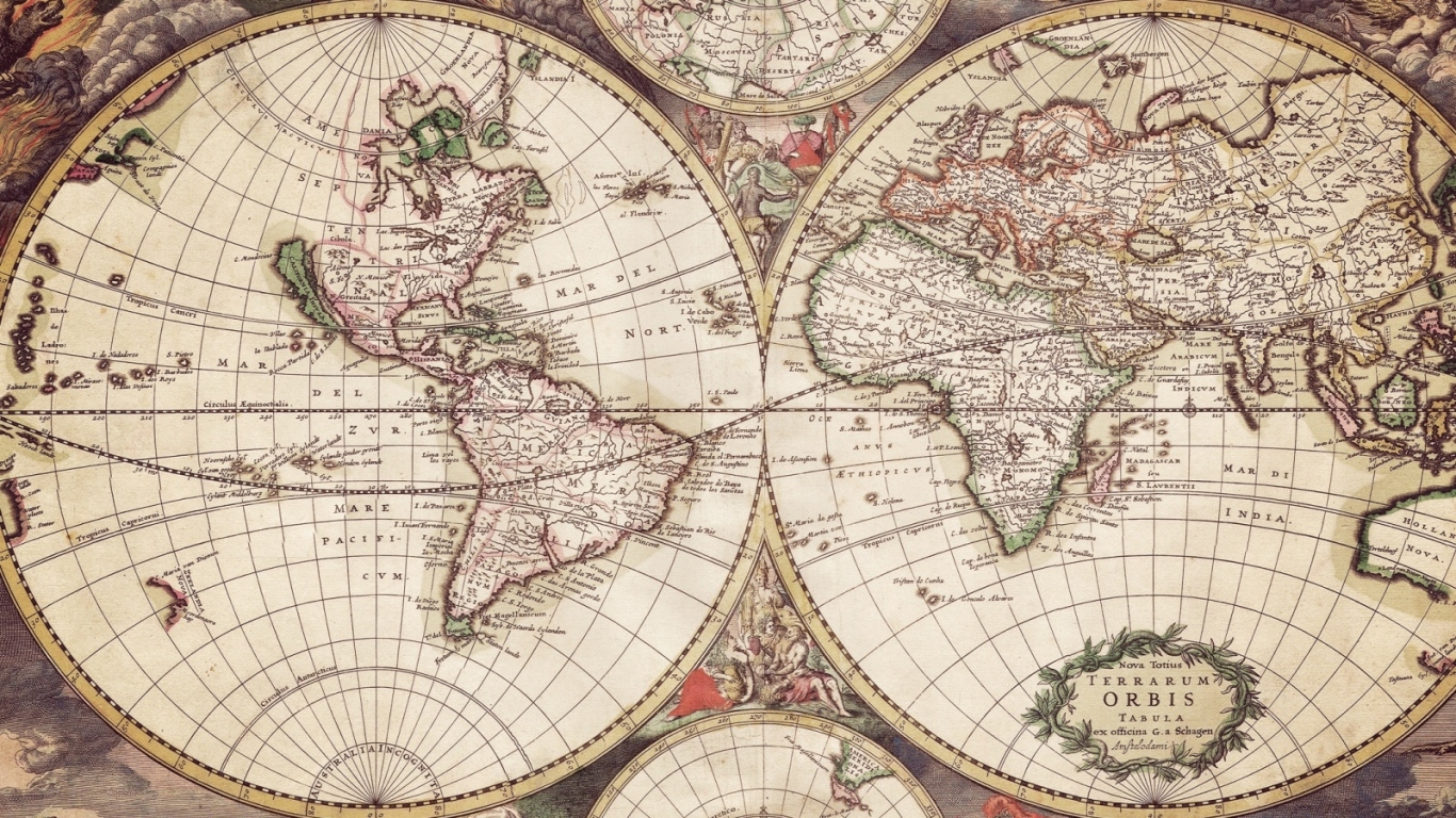 Карта Мира с гравюрами