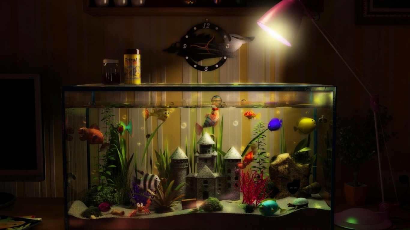 3D аквариум с рыбками