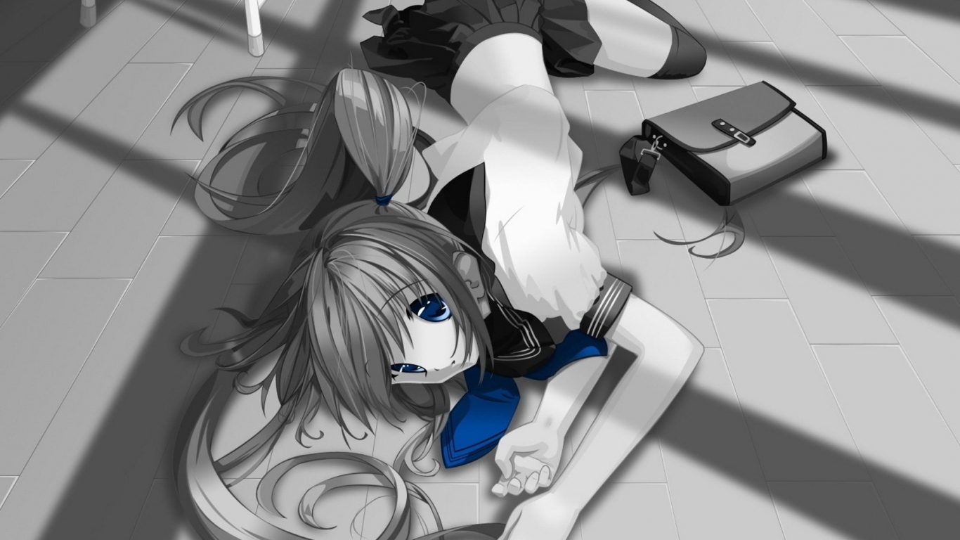 Школьница на полу