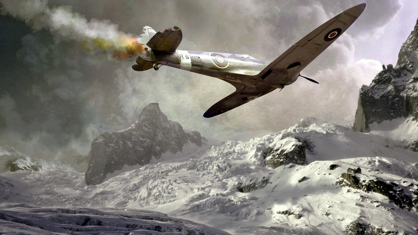 Подбитый пикирующий самолет