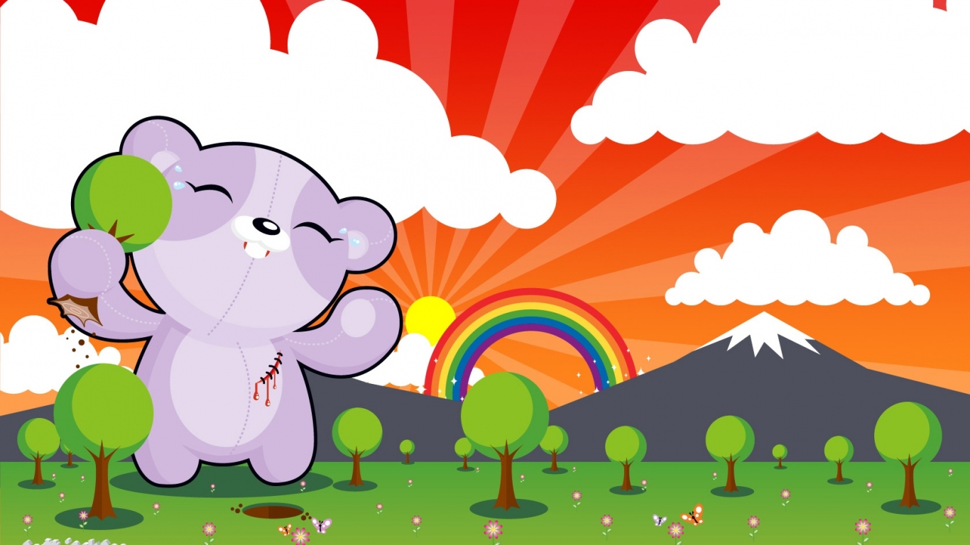 Радуга медведь деревья горы