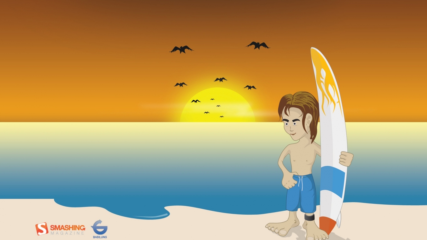 Серфер на пляже