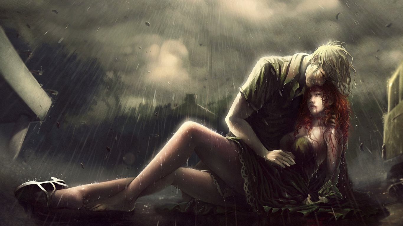 Влюбленная пара под дождем