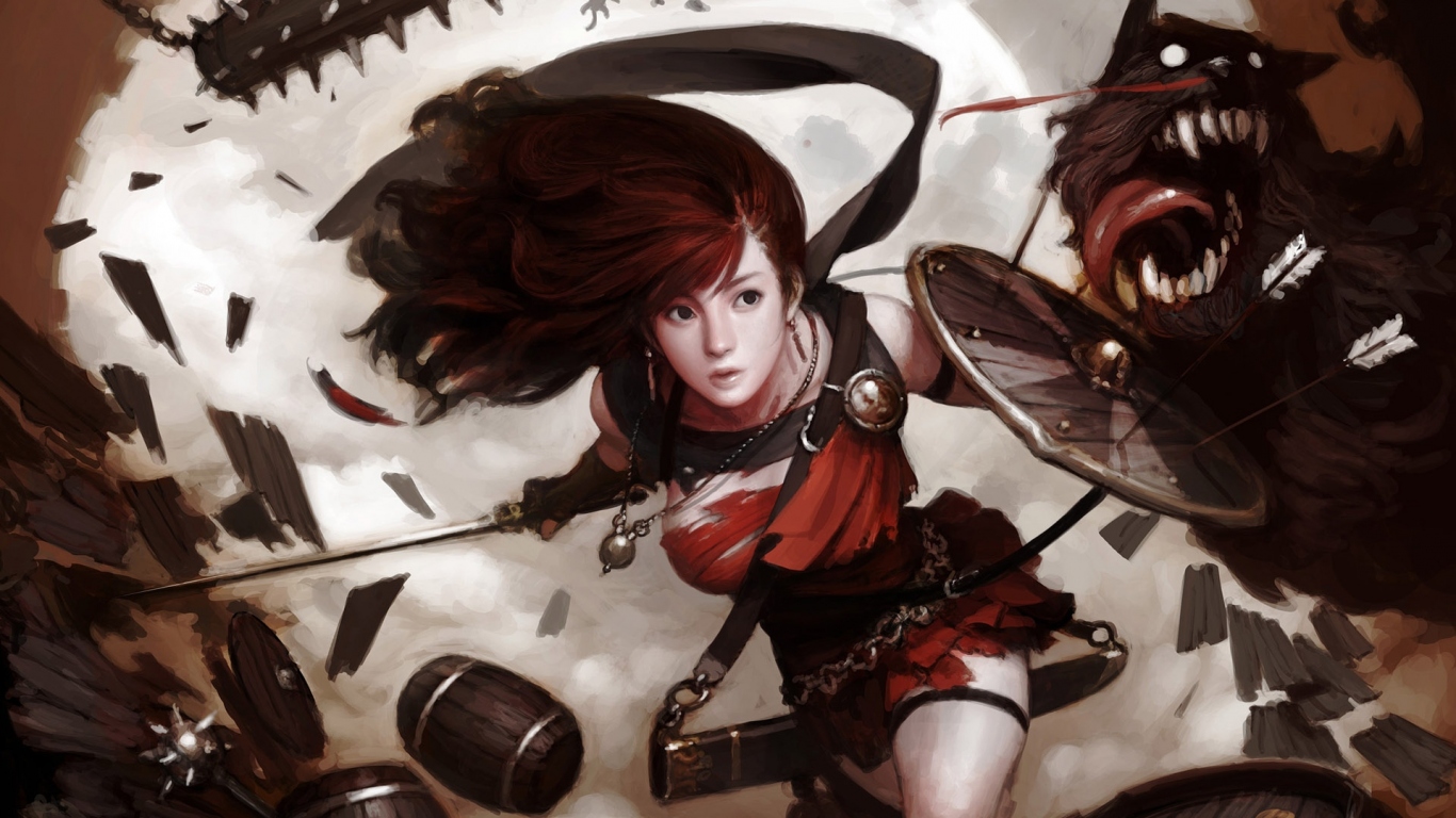 Девушка воин Битва с псами