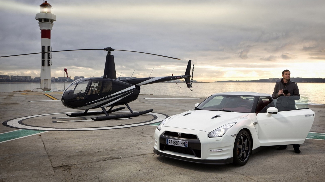 white Nissan-GT-R