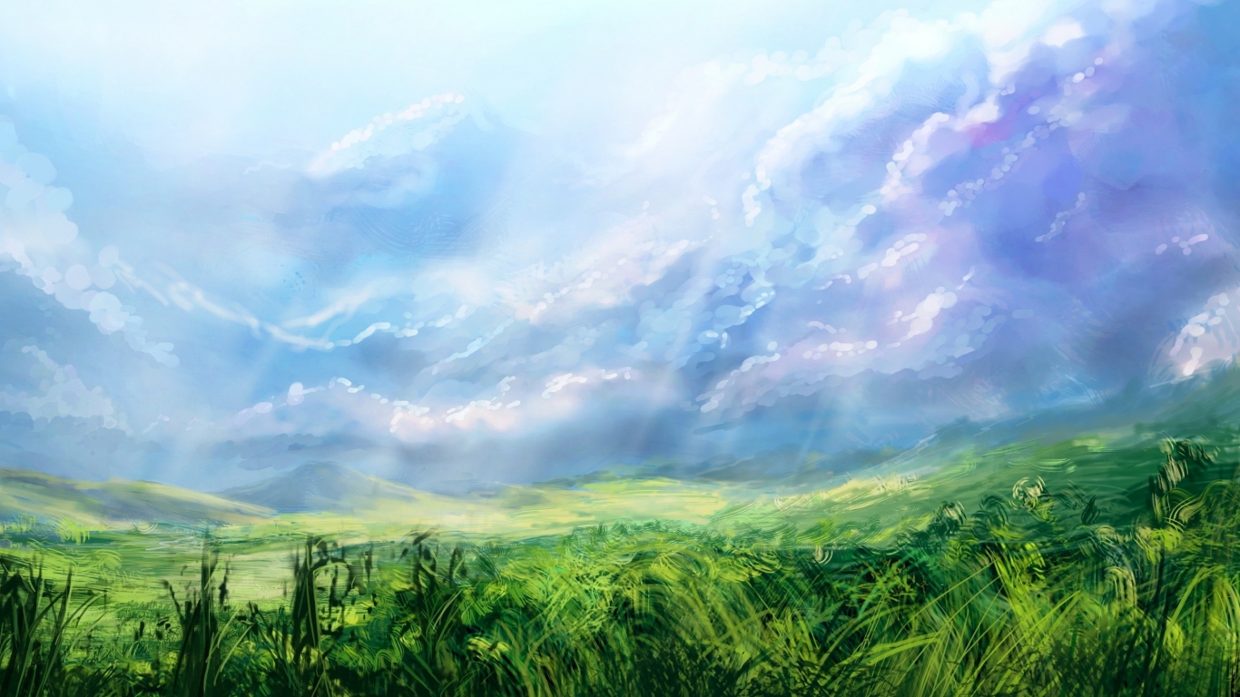 Голубое небо над лугами