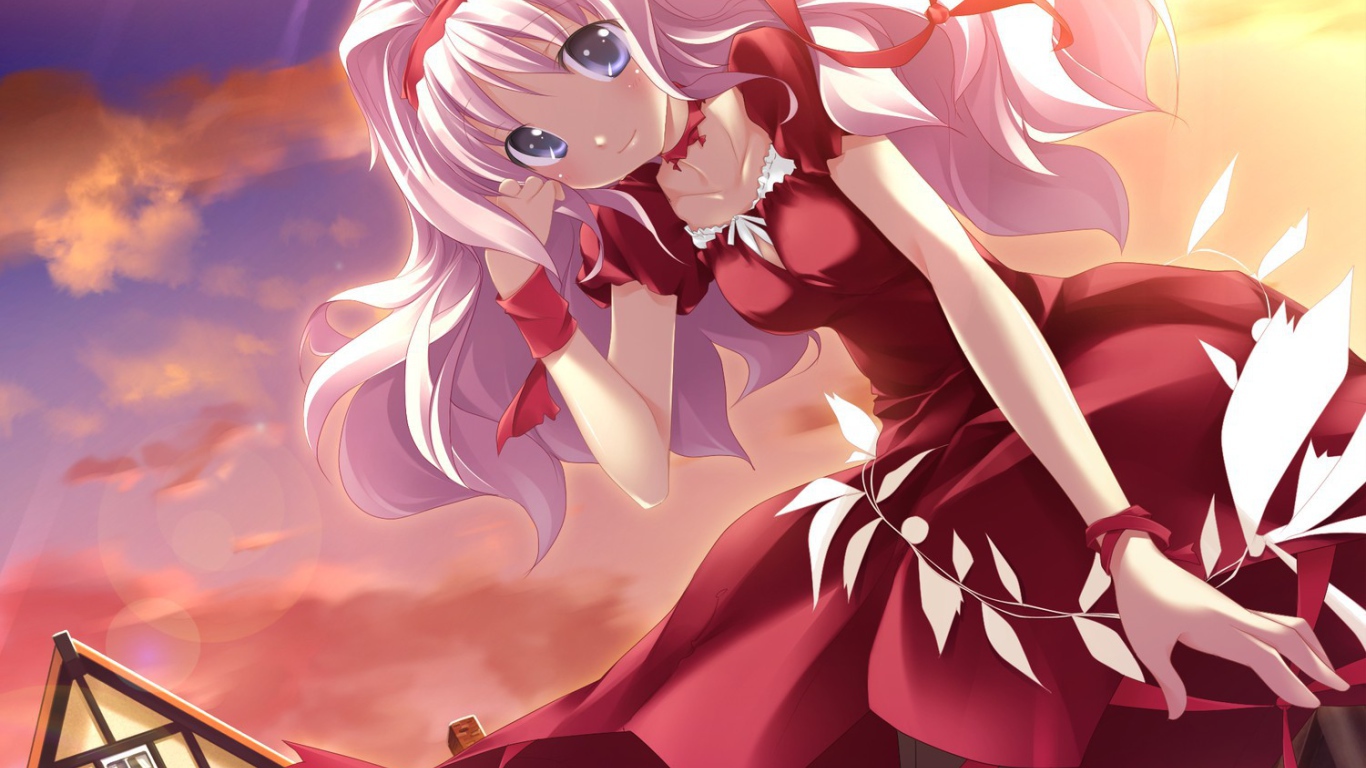 Аниме девушка в красном платье