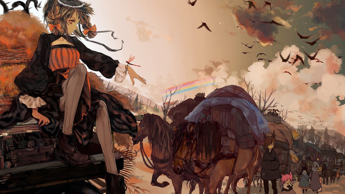 Девочка сидит на повозке