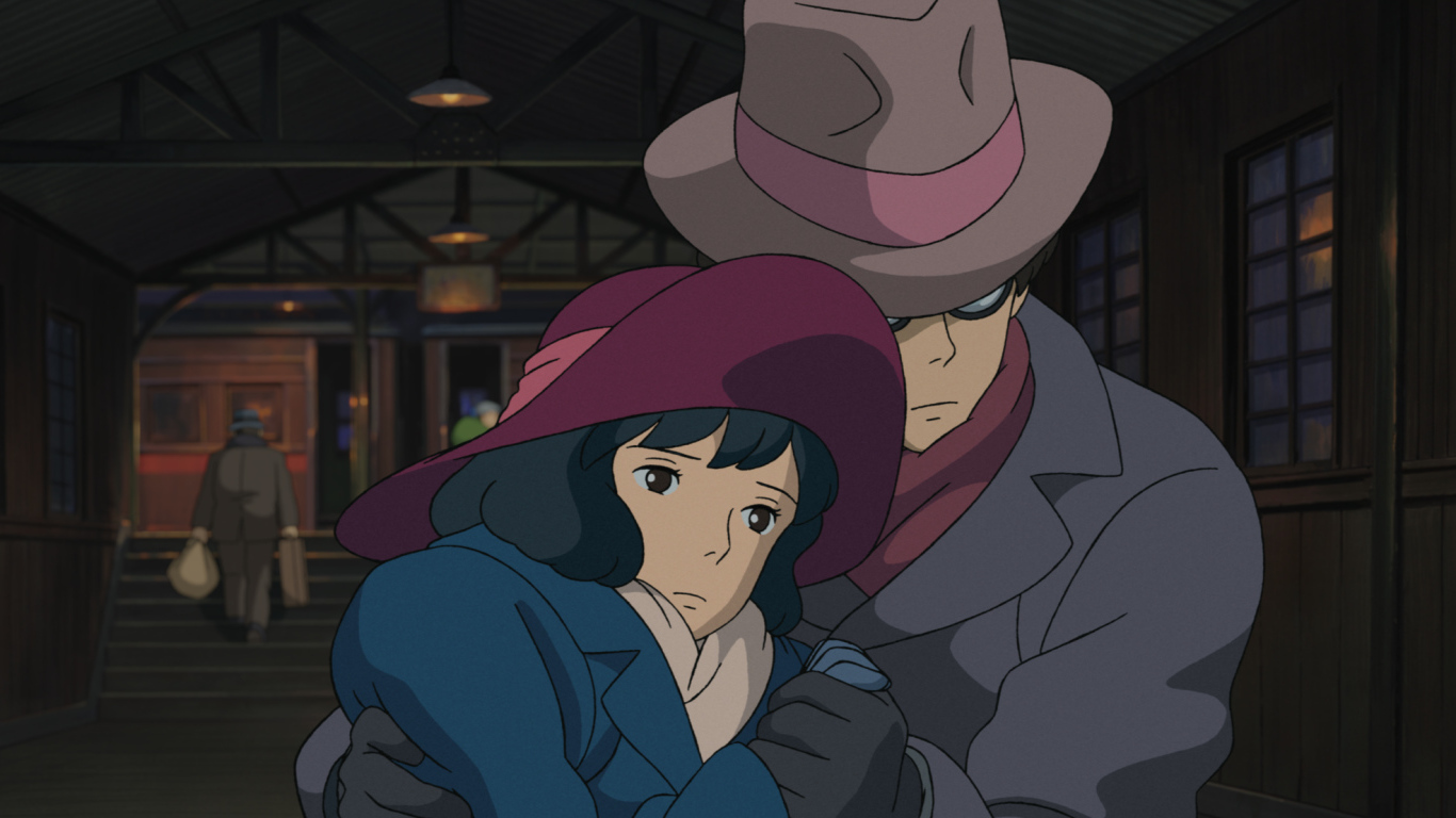 The wind rises аниме мультфильм Миядзаки, персонажи обнимаются