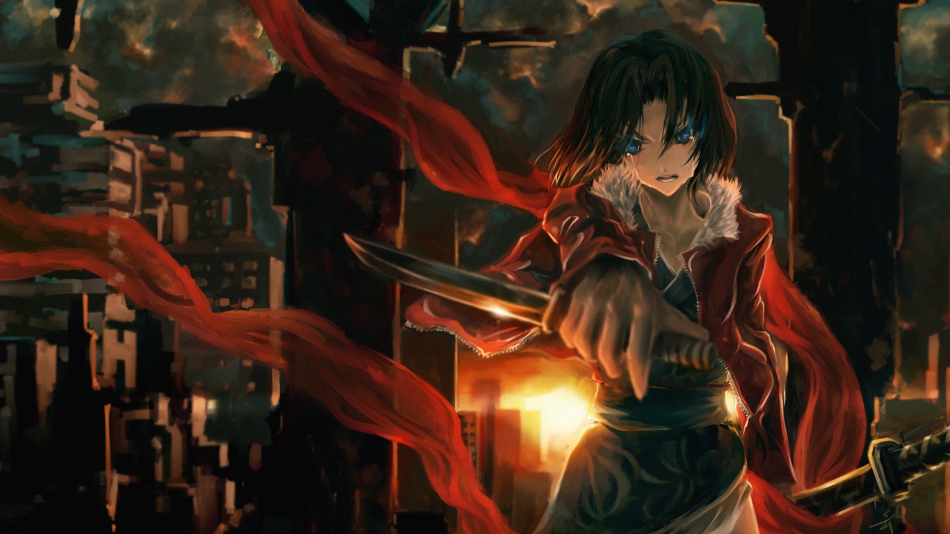 Рисунок девушки с кинжалом