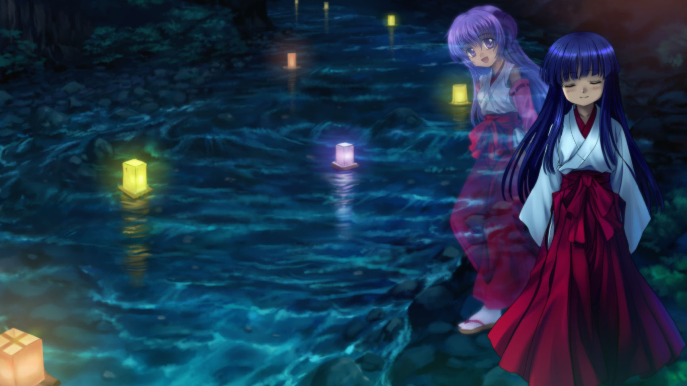 Фонарики плывут по реке