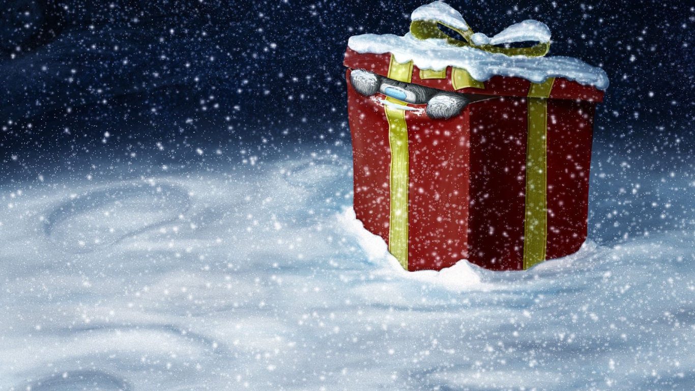 Медведь лезет из подарочной коробки на рождество