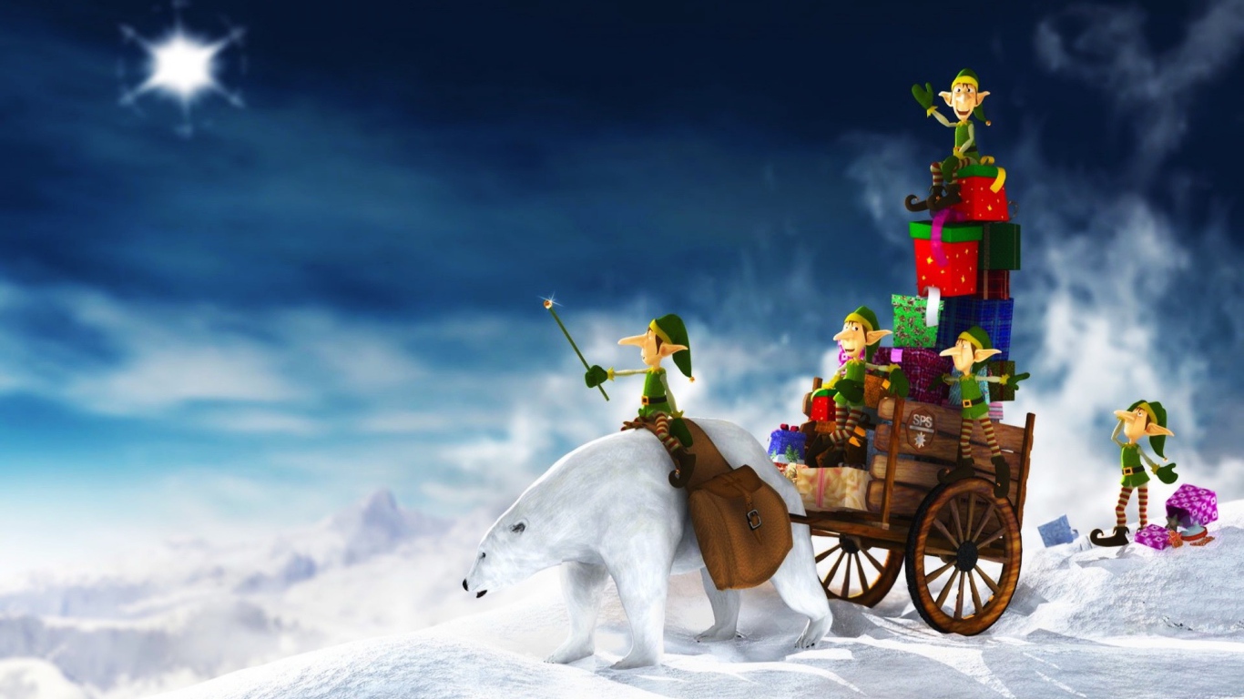 Гномы на белом медведе на рождество