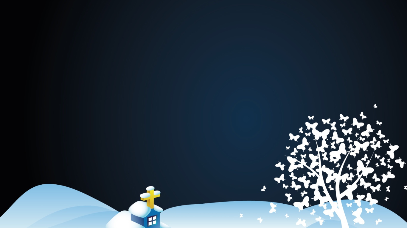 Картинка с костёлом и деревом на рождество