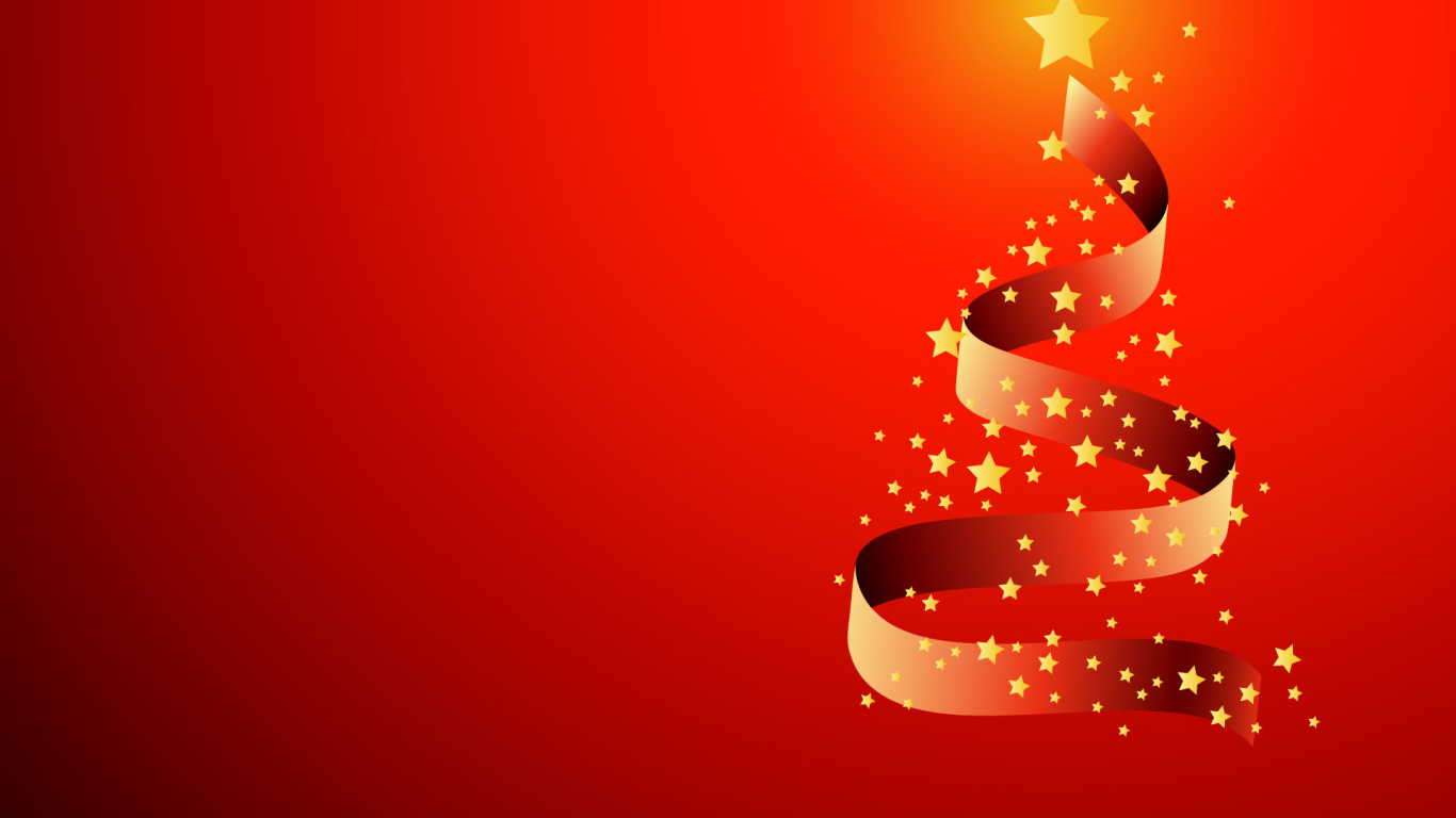 Лента в виде ёлки на красном фоне на рождество