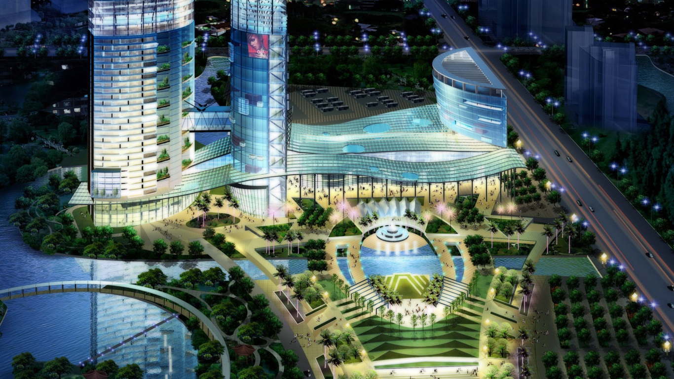 Архитектурный ансамбль с небоскребом