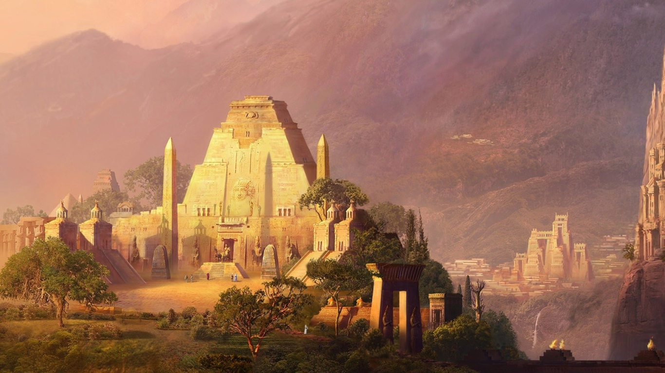 Фантастический пейзаж с храмами