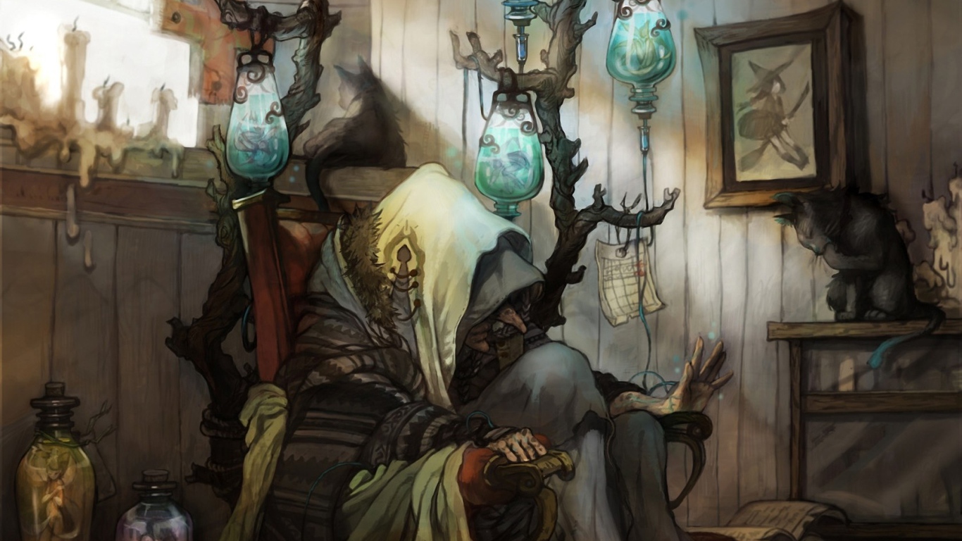 Колдунья сидит на стуле