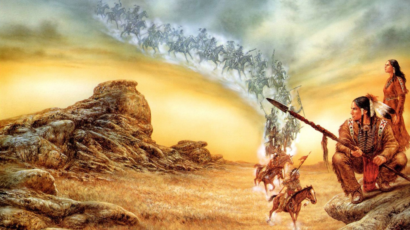 Индейцы на лошадях спускаются с неба