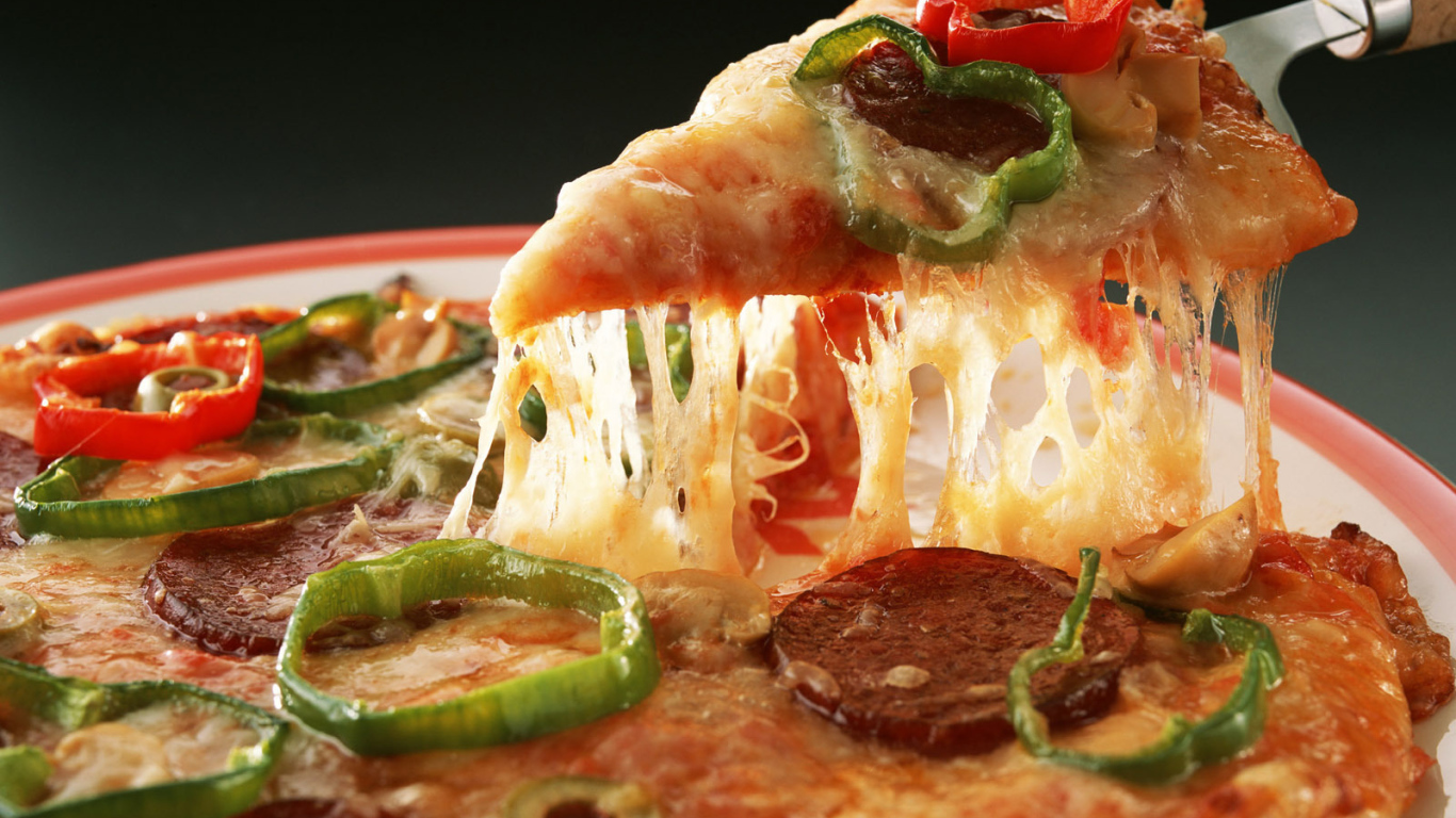 	 Pizza with sausage and pepper and cheese