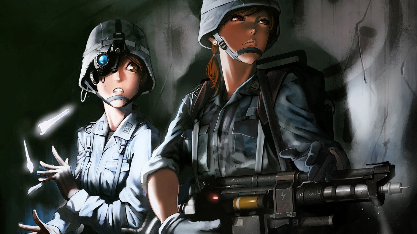 Брюнетки с оружием в перчатках