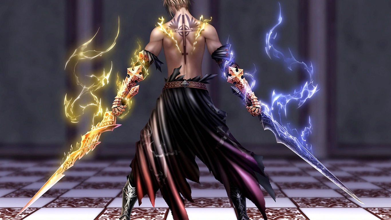 Воин с горящими мечами