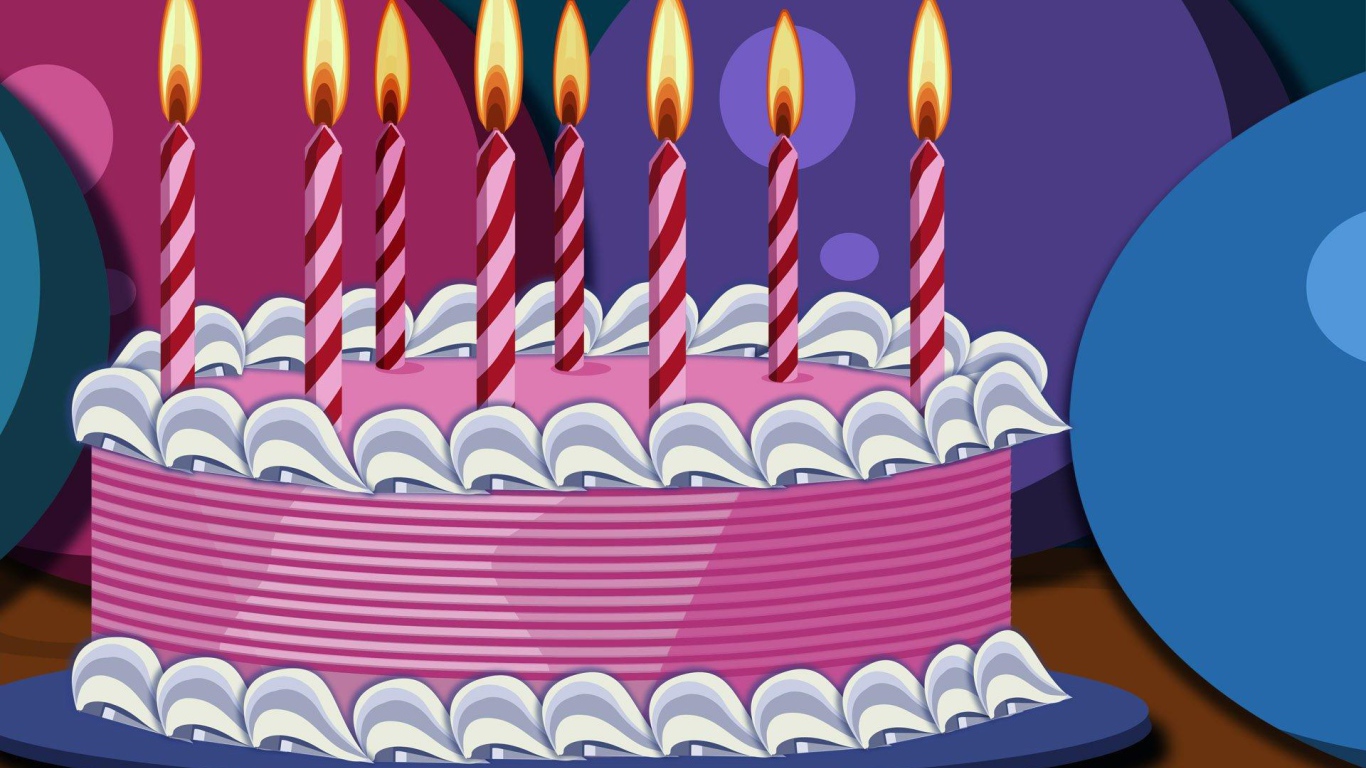 Нарисованный розовый торт на день рождения