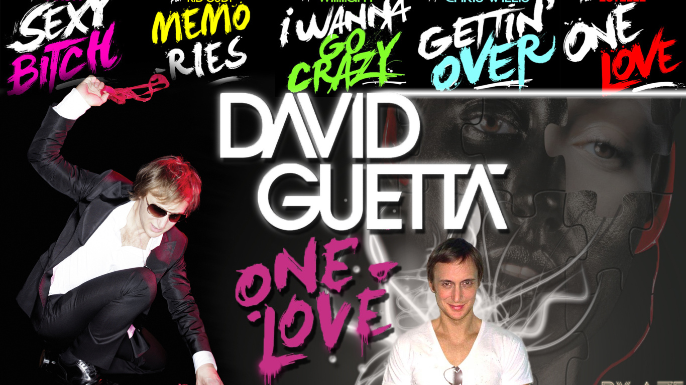 David Guetta на фоне надписей