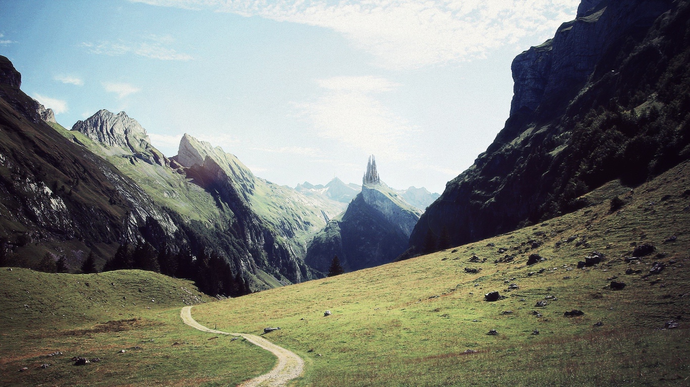 Горный ландшафт с дорогой