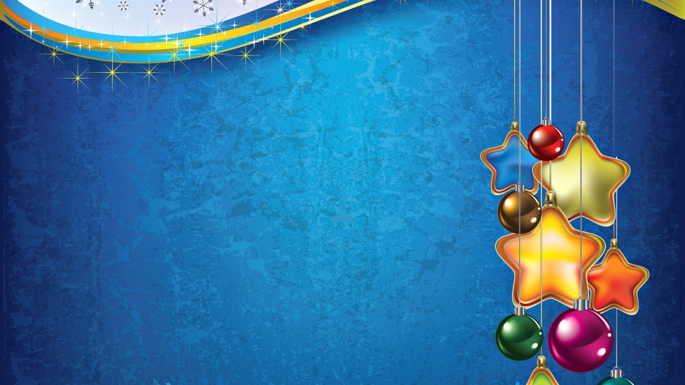 Красивые ёлочные игрушки на синем фоне