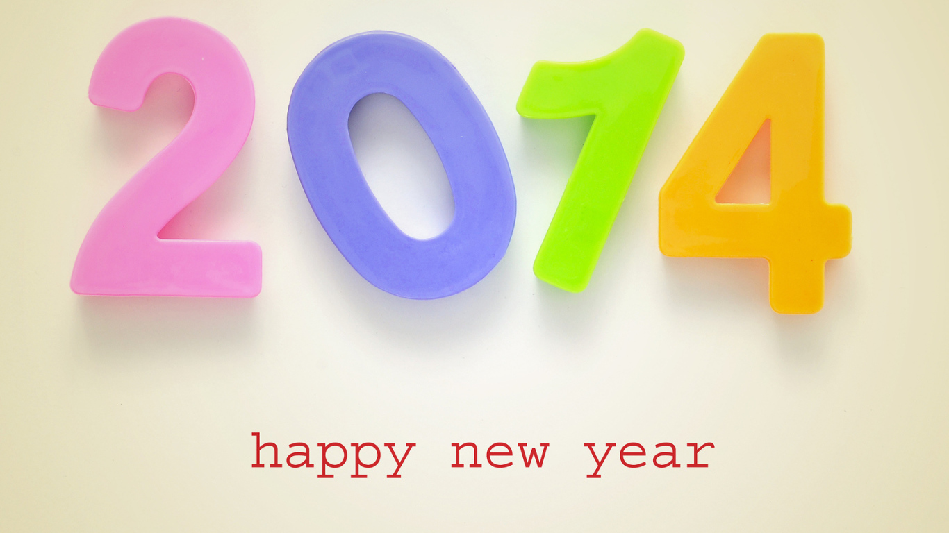 Счастливого Нового Года 2014, разноцветные яркие цифры
