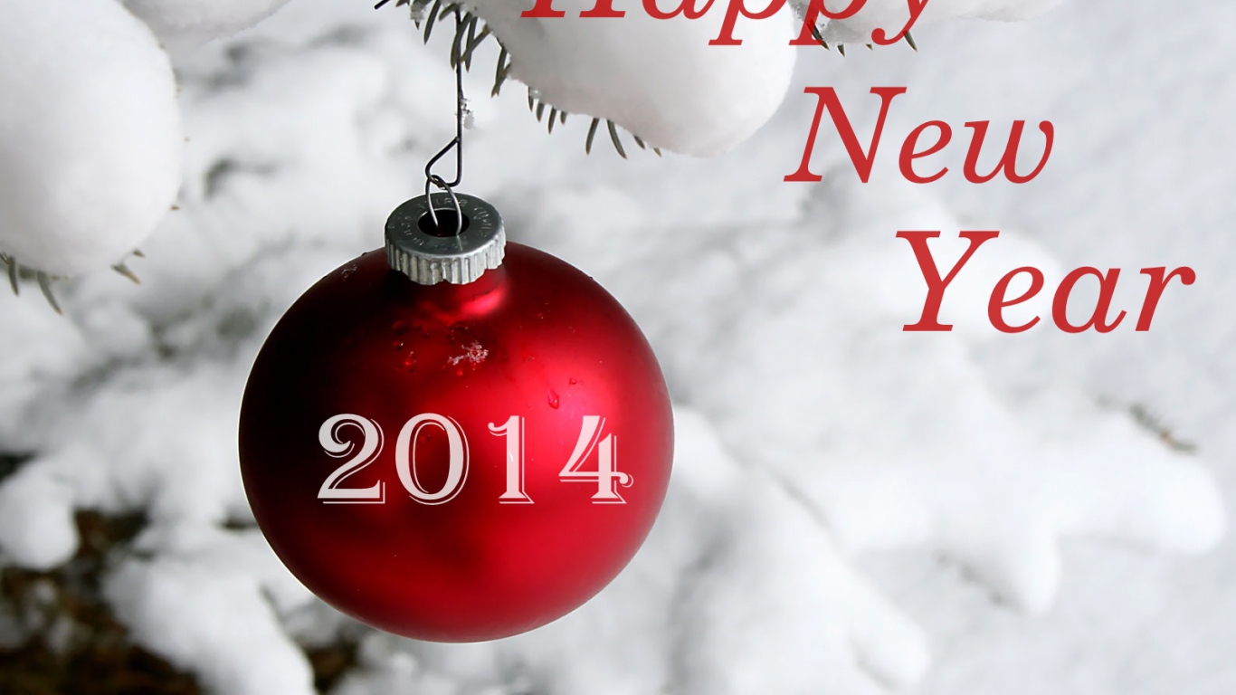 Счастливого Нового Года 2014, красная ёлочная игрушка