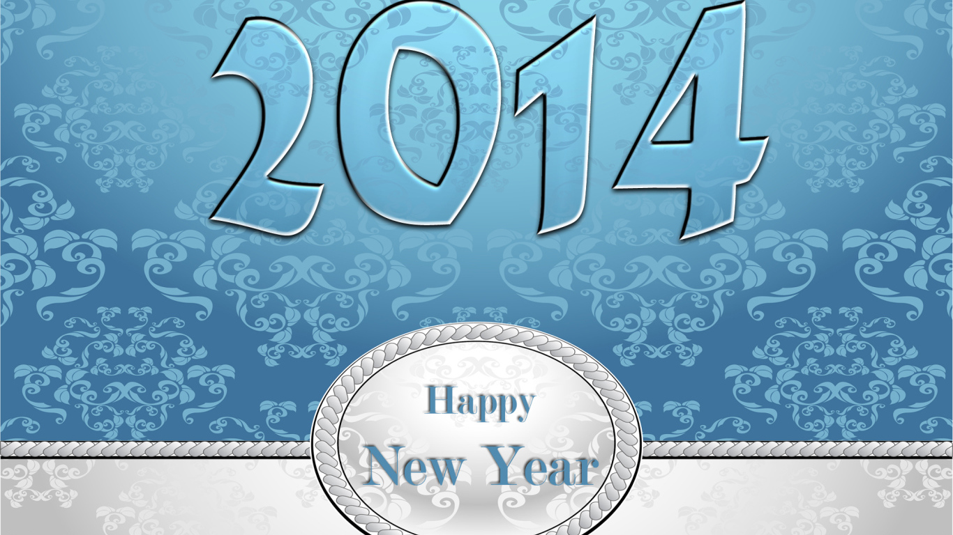Счастливого нового года 2014, голубой и белый цвет