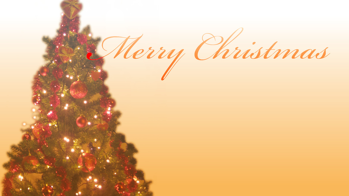 Новогодняя елка в оранжевом фоне