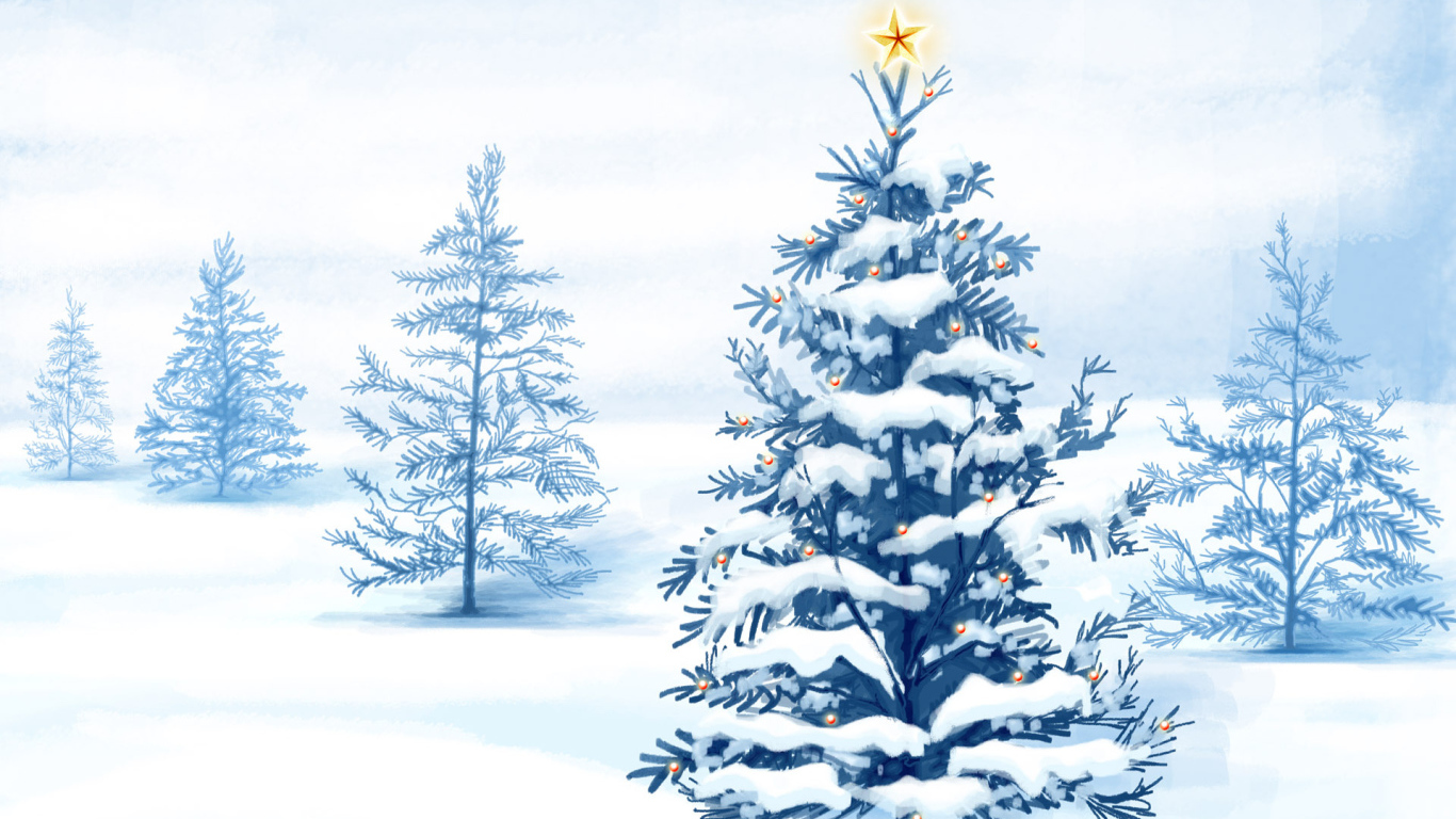 New year tree in winter forest 2014 Desktop wallpapers 1366x768