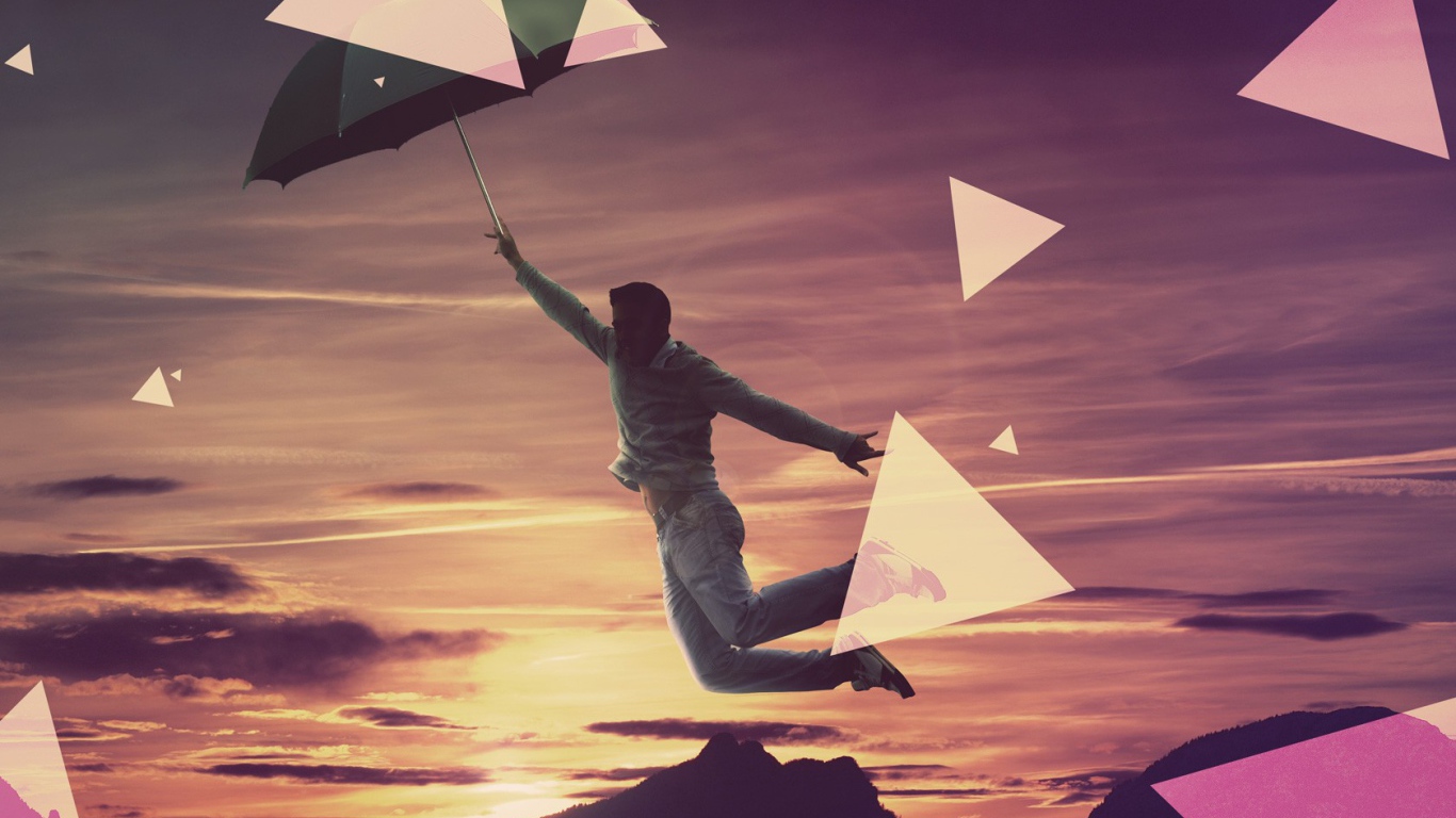 Человек летит на зонтике