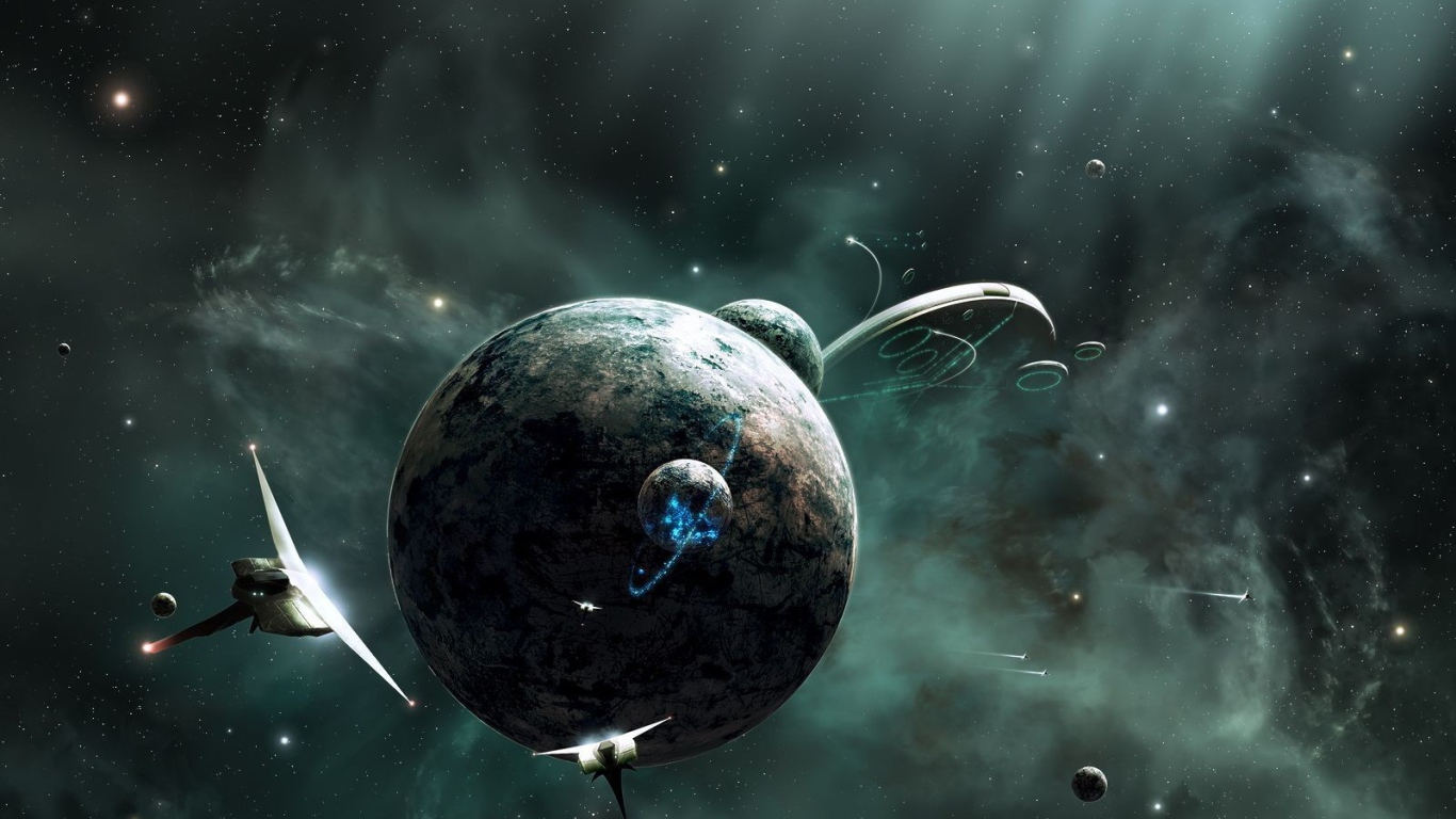 Космические корабли летают у планеты