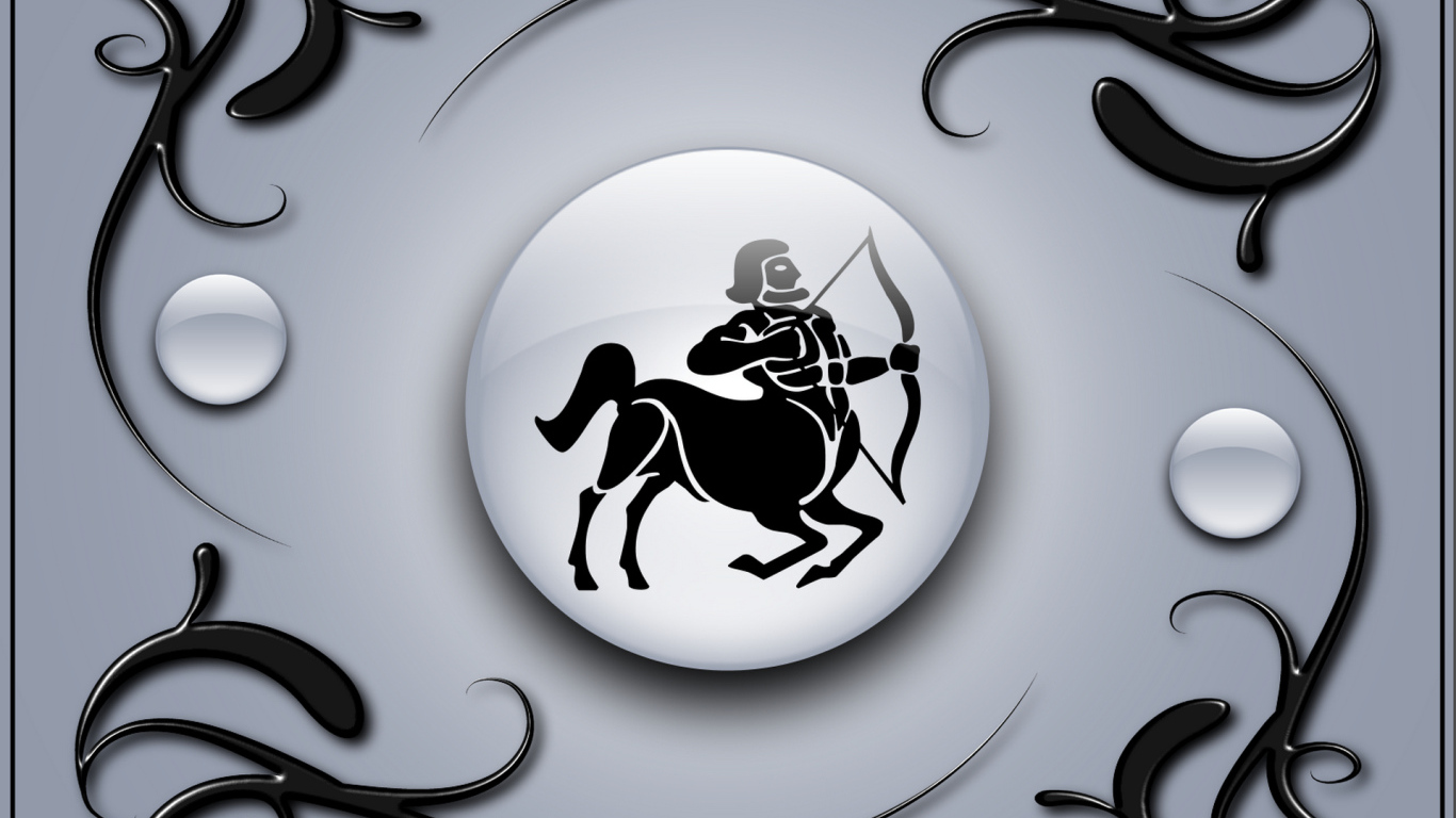 Знак стрелец на сером фоне с чёрным орнаментом