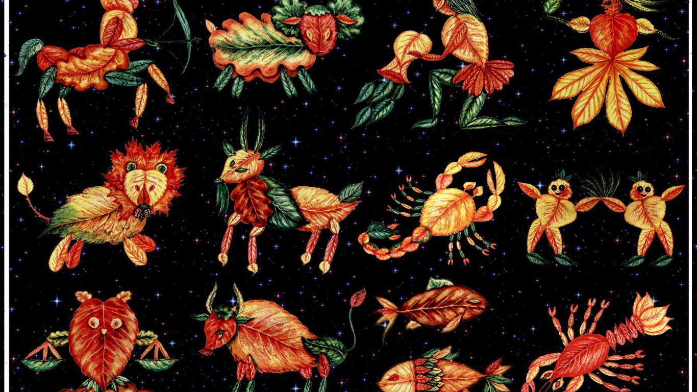 Знаки зодиака из листьев