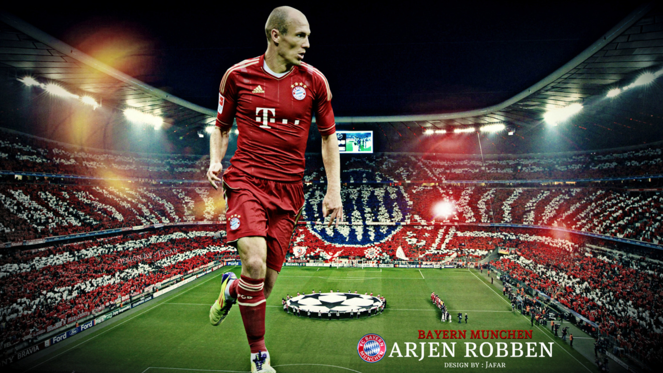 Бавария Арьен Роббен на фоне футбольного поля