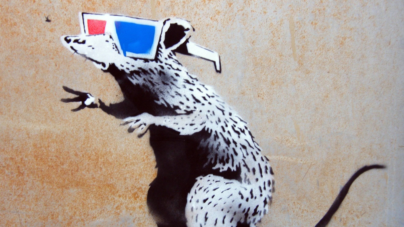 Граффити, крыса в очках, художник Бэнкси