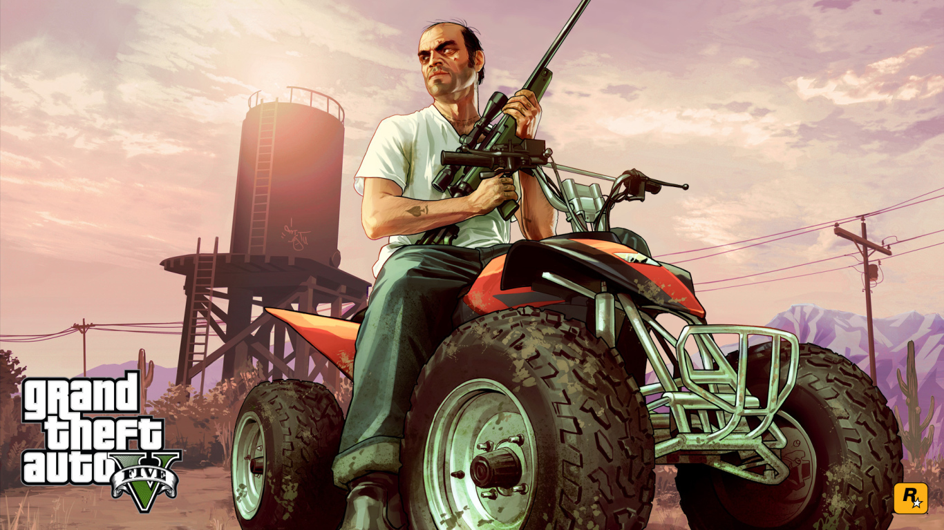 Grand Theft Auto V герой с снайперской винтовкой