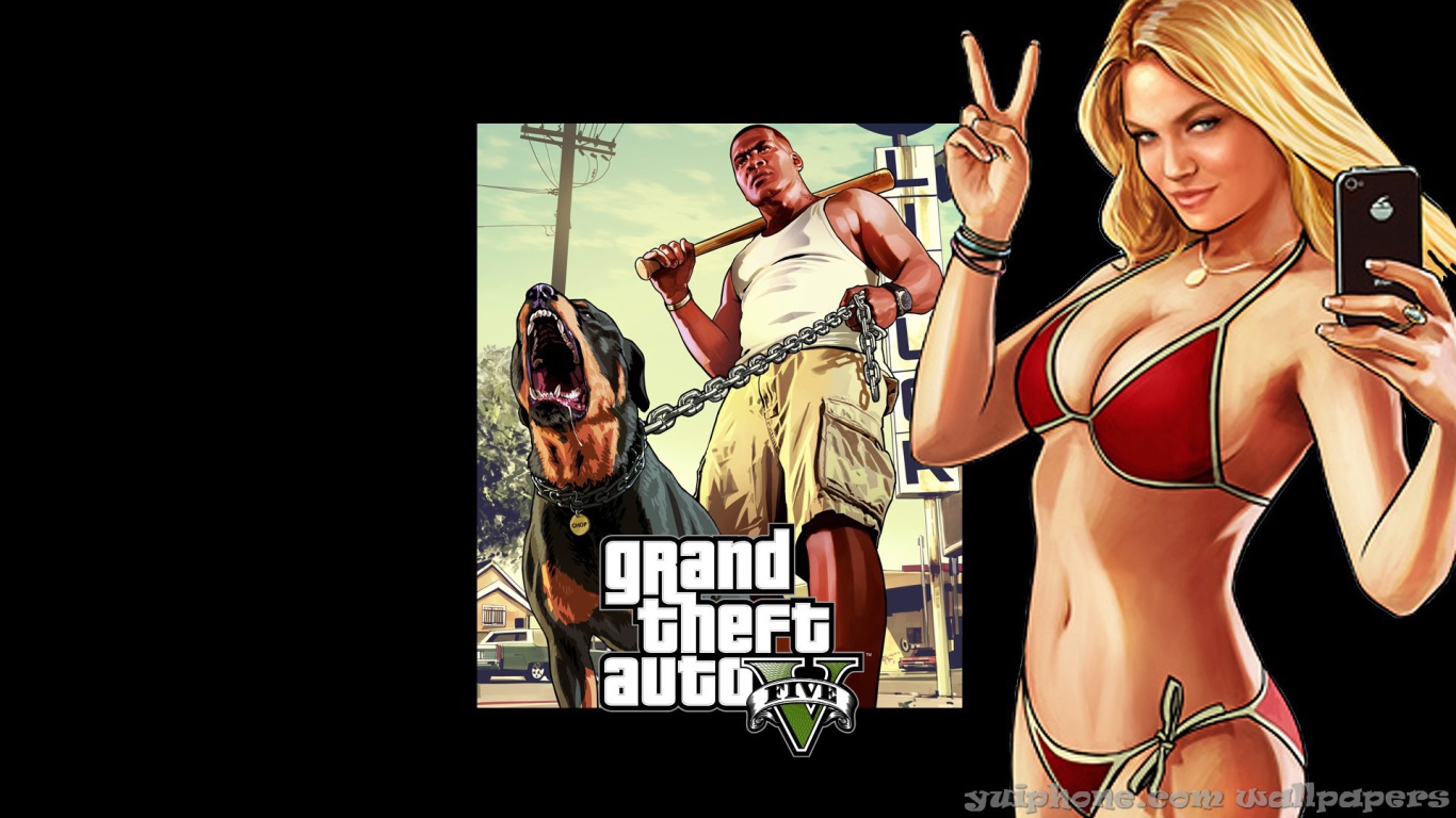 Grand Theft Auto V горячая красотка и собака